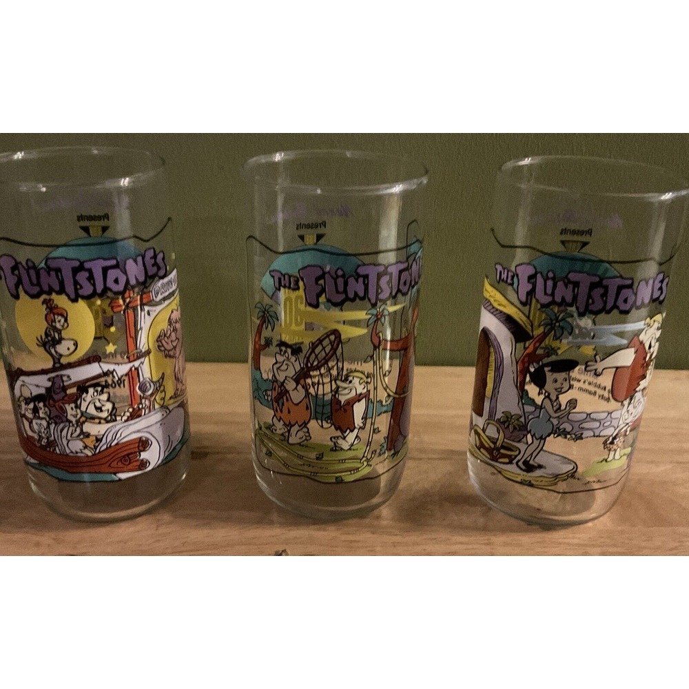 Vintage 1991 Hanna-Barbera The Flintstones The First‎ 30 Years Glasses, Set Of 3